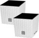 KOTARBAU® Pot carré avec pot intérieur - Jardinière carrée 22x22 cm 2 Pièces - Pot de fleurs 9,8 L - Jardinière - Plastique - Aspect rotin - Blanc