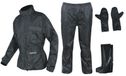 Elzusha - Teilbarer Regenanzug mit Handschuhen und Überschuhen Motorrad Schwarz
