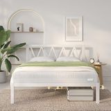 Novilla 30,5 cm metalen bedframe, bedframe met hoofdeinde, ontworpen houten lattenondersteuning, solide steunpoten, eenvoudige montage, opbergruimte onder het bed, 160 x 190 cm, wit