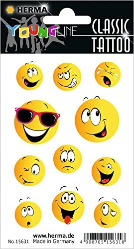 HERMA 15631 Tijdelijke tatoeagestickers voor kinderen, Happy Face (11 stickers, transferfolie)