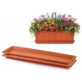 Plasticforte bac à plantes avec plateau de récupération d'eau - 2x - terre cuite - rectangulaire - 59 x 19 cm - Jardinières