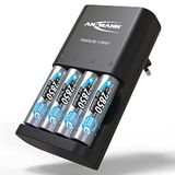 ANSMANN Oplader voor Powerline 4 Smart batterijen (1 stuk) + 4 x HR6 2850 mAh batterijen – automatische oplader voor 1 tot 4 HR6/HR03 batterijen – laadstation met reparatiemodus en detectie van defecte batterijen