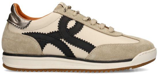 Manfield Dames Beige Suède Sneakers met Leren Details - Maat 42
