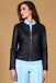 D'Arienzo Veste en cuir bleu foncé col rond agneau plongé, Taille S, Couleur Bleu