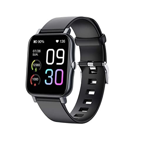 JUSHZ Smart Horloge voor Mannen Smart Horloges voor Vrouwen Smartwatch Sport Polsband Waterdicht Weer Temperatuur Meting Bluetooth Bellen Siliconen Polsband Magnetische Oplaadkabel, Zwart, 1.7inch