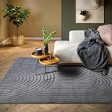 Elle Decoration Panglao Modern laagpolig tapijt, woonkamertapijt, wollig, hoog-laag-effect, Skandi, boho, geometrische golven, boog, voor woonkamer, slaapkamer, keuken, antraciet, 120 x 170 cm