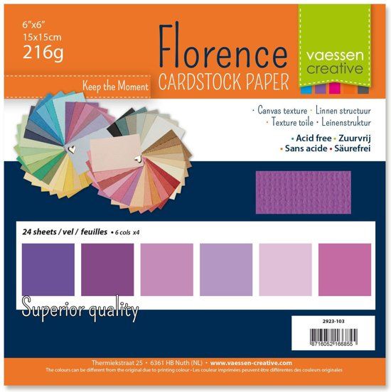 Vaessen Creative Florence Cardstock - Paars - 15 x 15 cm - 24 Stuks