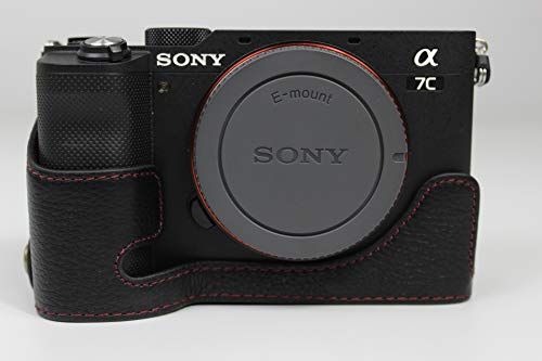 Zakao A7C cameratas, echt leer, halve opening onderaan, holster-cameratas met polsband, beschermhoes voor Sony Alpha A7C (zwart)