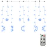 vidaXL Lichtslinger ster en maan afstandsbediening 138 LED's blauw