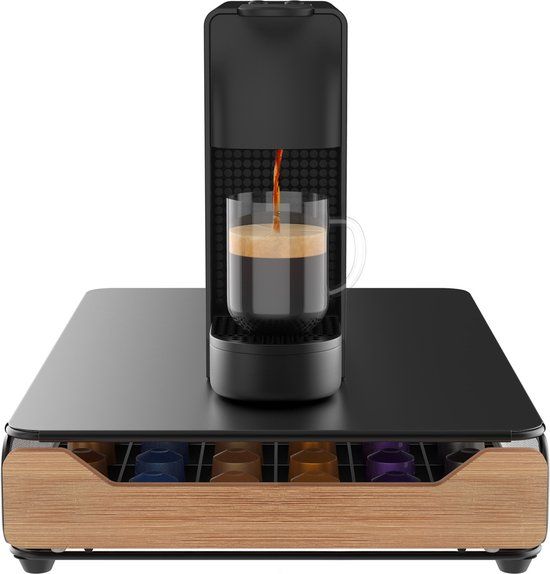 KitchenLove Capsulehouder Nespresso - Zwart met Bamboe Hout