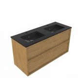 Saniclass Holz Frame Badkamermeubelset - 120x45x62cm - Vygo keramische wastafel zwart - 2 wasbakken - 2 kraangaten - 2 lades - mat eiken natural (hout) SW1578604/SW761657