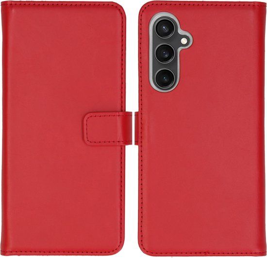 Selencia Echt Lederen Bookcase Hoesje voor Samsung Galaxy S23 FE - Rood - Met Pasjeshouder