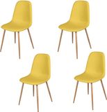 Urban Living OSLO Set van 4 Stoelen Mosterdgeel Stof Metalen Poten Houteffect