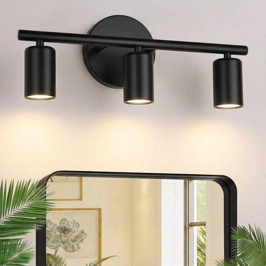 Glowy Badkamerlamp Zwart - Spiegelverlichting Badkamer 3-Lichts - Wandlamp Boven Spiegel - Industrieel & Modern - Mat Zwart - 44 cm