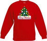 Bellatio Decorations Bol Rode kersttrui met dierenvriendjes kerstboom voor jongens en meisjes - Kersttruien kind 98/104