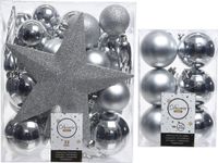 Decoris Kaemingk B.V. Kerstversiering kunststof kerstballen zilver 5-6-8 cm pakket van 45x stuks - Met kunststof ster piek van 19 cm