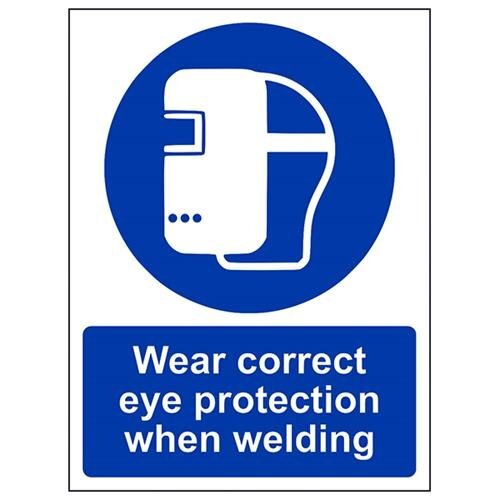 V Safety VSafety 41047AN-R "Draag juiste oogbescherming bij het lopen" Verplicht PPE-teken, stijf Kunststof, Portret, 150 mm x 200 mm, Blauw