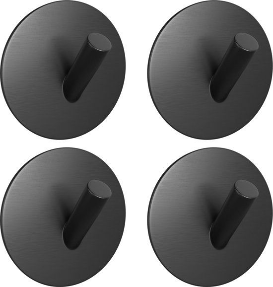 EAVY Handdoekhaakjes Zelfklevend - 4 stuks RVS Handdoekhouders - Sterke Plakstrip – Zelfklevende Haakjes – Wandhaak – Plakhaakjes – Gun Metal