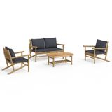 vidaXL 4-delige Loungeset met Kussens Bamboe Donkergrijs