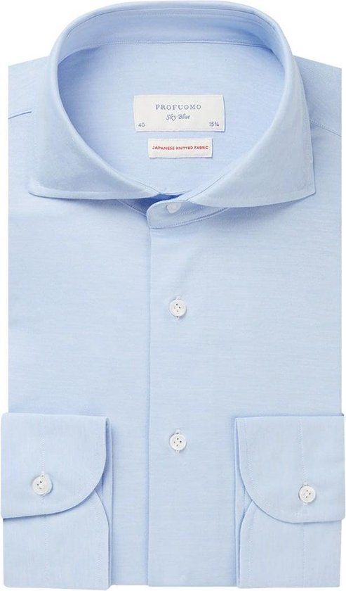 Profuomo Japanese Knitted Overhemd - Lichtblauw - Heren - Maat 42 - Slim-fit