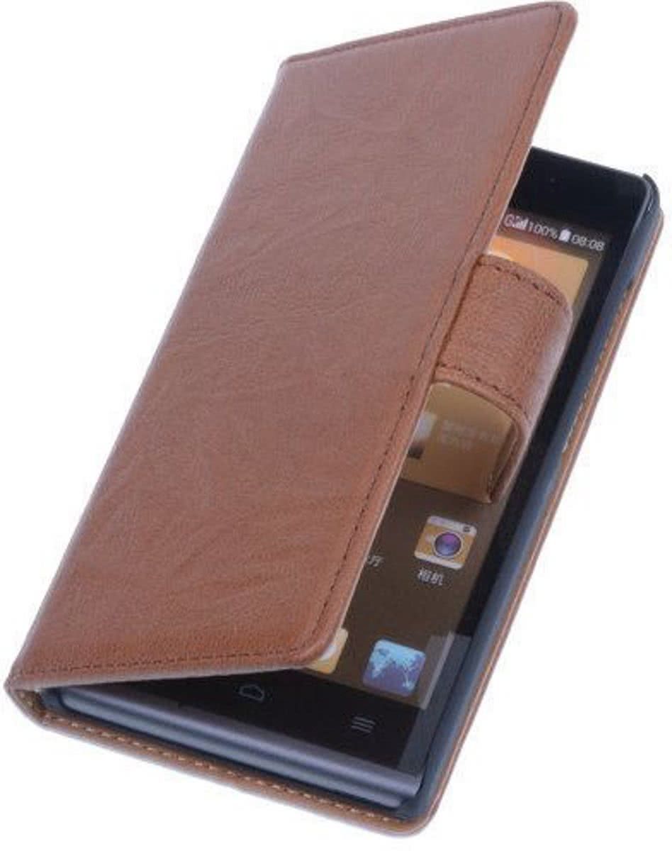 LELYCASE Bruin Huawei Ascend G6 Lederen Book/Wallet case/case Telefoonhoesje