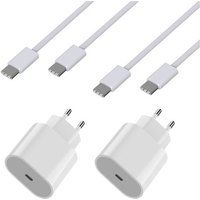 Phonillico® Set van 2 20W snelladers + 2 USB-C USB-C kabels 1 meter voor iPhone 16 / 16 PLUS / 16 PRO / 16 PRO MAX / 15 / 15 PLUS / 15 PRO / 15 PRO MAX