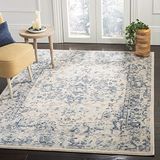 Safavieh Charleston Collectie CHL411A Decoratief tapijt, 1,2 x 1,8 m, ivoorkleurig en marineblauw, antiek oosters design, pluisvrij en onderhoudsvriendelijk, ideaal voor gebieden met veel verkeer