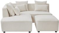 Vente-unique Hoekbank links en poef in beige corduroy fluweel MECODI
