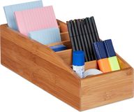 Relaxdays bamboe organizer, 6 vakken, universeel, voor kantoor, badkamer of keuken, HxBxD: 10 x 14 x 35 cm, natuur