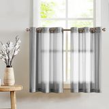 Goodivery Vitrage met oogjes, transparant, bistrogadine, landhuis, strepen, voile, keukengordijn, gestreept, keukengordijnen, paar, voor badkamer, klein raamdecoratie, 90 x 60 cm (b x h), grijs