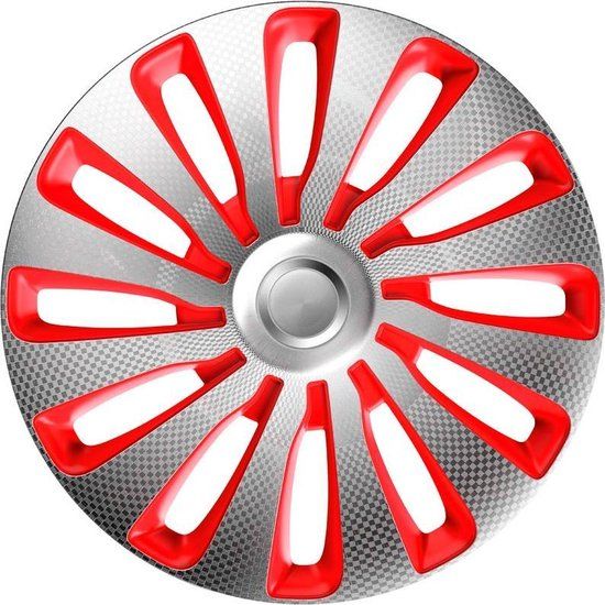 J-Tec Wieldoppen 13 inch Sepang zilver/rood - carbon look (4 stuks)