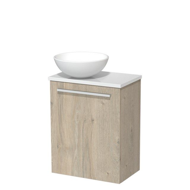 Maxaro Modulo Toiletmeubel - Lichtgrijs Eiken - 41 cm - Hoogglans Wit Blad