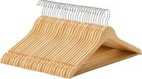 Songmics Houten kleerhangers, set van 30, massief houten hangers, inkepingen in de schouders, antislip broekbrug, 360° draaibare haak, voor pakken, overhemden, natuurkleurig-zilver CRW031NL