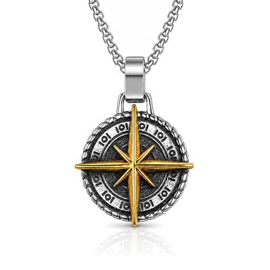 Mendes Heren ketting Edelstaal Kompas Amulet