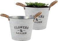 DK Design Plantenpot/bloempot emmer Jardin - 2x - zink - wit - D23 x H18 cm