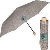 Bol Paraplu Durable Pliable pour Femmes - Parapluie Pliant Poignée en Bois Naturel Organique à Ouverture Manuelle - Parapluie de Voyage Léger Résistant au Vent (Gris avec Fleurs Blanches)