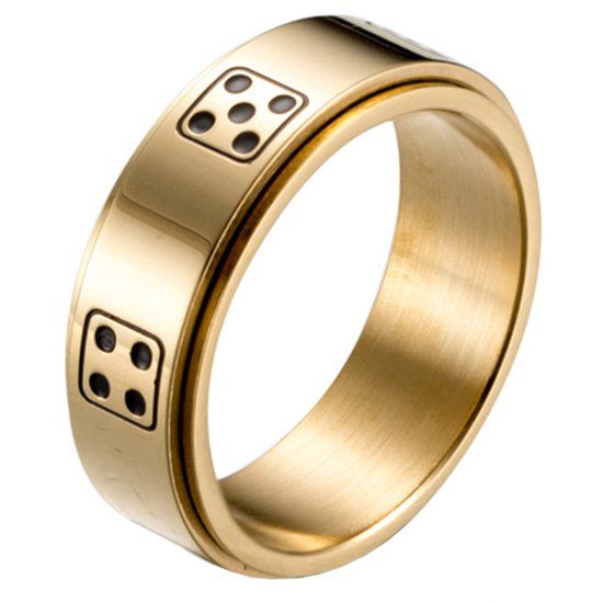 LGT JWLS Stalen mannen ring Dobbelsteen spinner Goud-21mm
