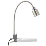 BRILIANT LED klemlamp in nikkel chroom met flexibele arm & tuimelschakelaar