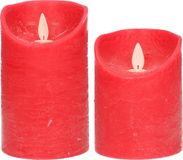Anna's Collection LED kaarsen/stompkaarsen - set 2x - rood - H10 en H12,5 cm - bewegende vlam