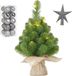 Mica Decorations Billiet - Vanlaere Kunst kerstboom met 10 LED lampjes 45 cm inclusief zilveren versiering 21-delig - Mini kerstboompjes