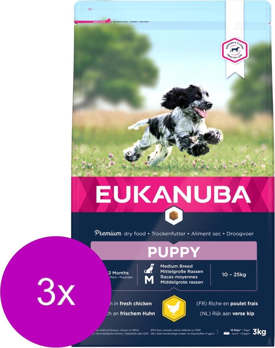 EUKANUBA Growing Puppy Medium Breed Kip - Hondenvoer - 3 x 3 kg