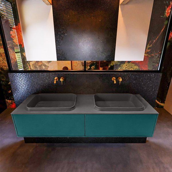 Mondiaz ERIN 150cm badmeubelset - Smag - 2 lades - Wastafel RIDGE dubbel - Dark grey - ERIN11963