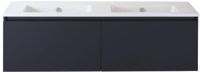 BES LED Frozen Badmeubelset 140 cm - Greeplijst in Kleur - Zwart Mat - Keramische Wastafel Wit Zonder Kraangat