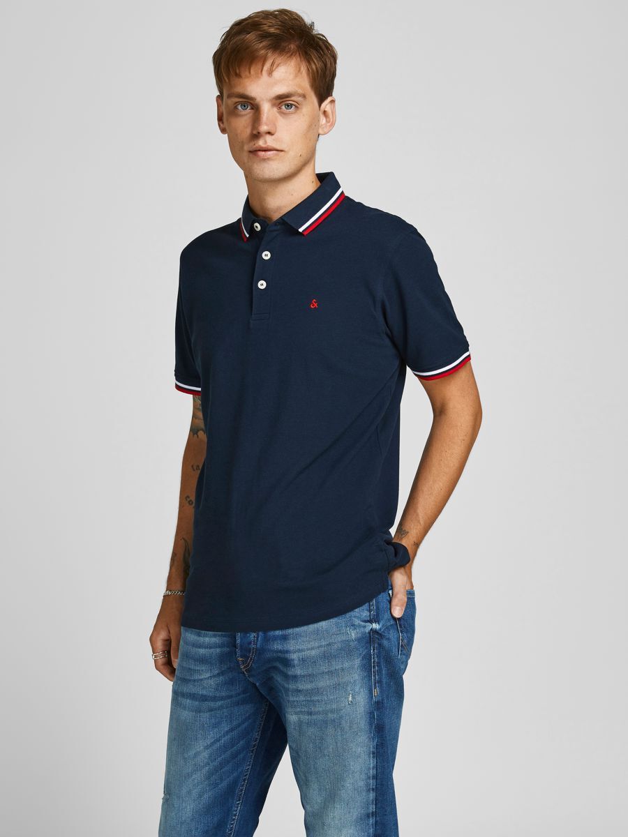 JACK & JONES JJEPAULOS Polo Shirt - Navy Blazer - Men's Size M - Cotton