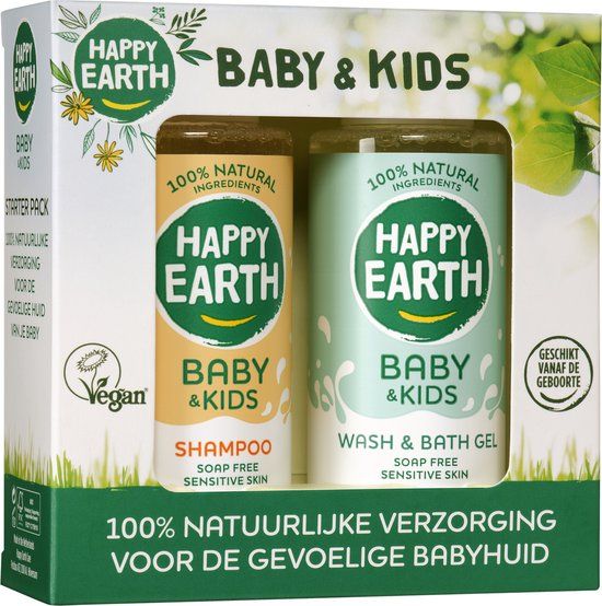 Happy Earth Startersset Baby & Kids - 100% Natuurlijk - Cadeauset - Reisverpakking - Babyverzorging - 2x100mL