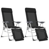 VidaXL Campingstoelen met voetensteun 2 stuks Aluminium Textiel Zwart