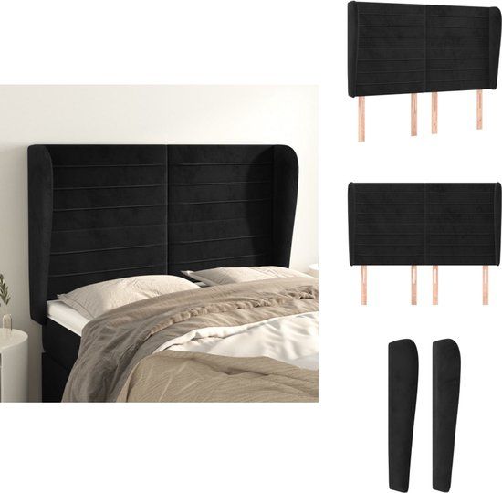 vidaXL Hoofdbord met randen fluweel zwart 147x23x118/128 cm