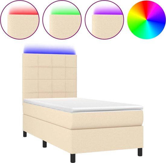 vidaXL Boxspring met matras en LED stof crèmekleurig 90x200 cm