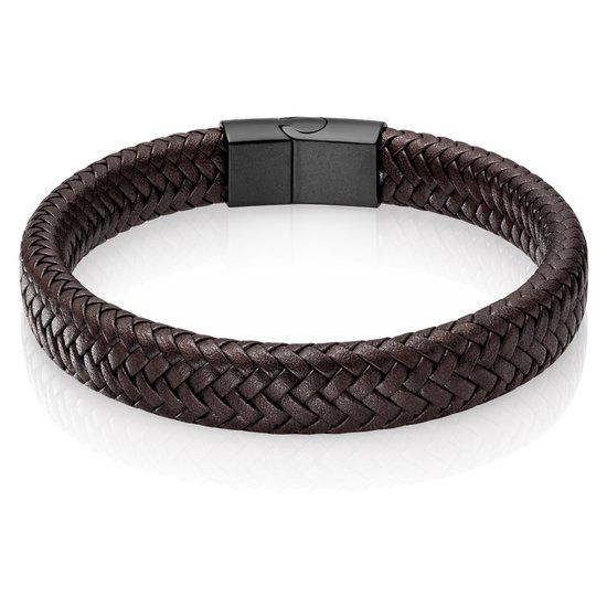 LGT JWLS Lookinggoodtoday Gevlochten Leren Armband Heren Edelstaal Sluiting Bruin Zwart-20.5cm