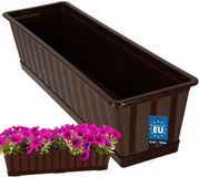 KOTARBAU® Balkonbak, Bloembak voor Balkon, Kunststof, 60 x 18 x 14 cm, Plantenbak, Bruin, Plantenbak Balkon, met Schotel, Rechthoekig